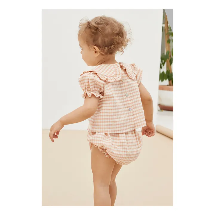 Blouse Coton Bio à Carreaux Petra | Rose pâle- Image produit n°2