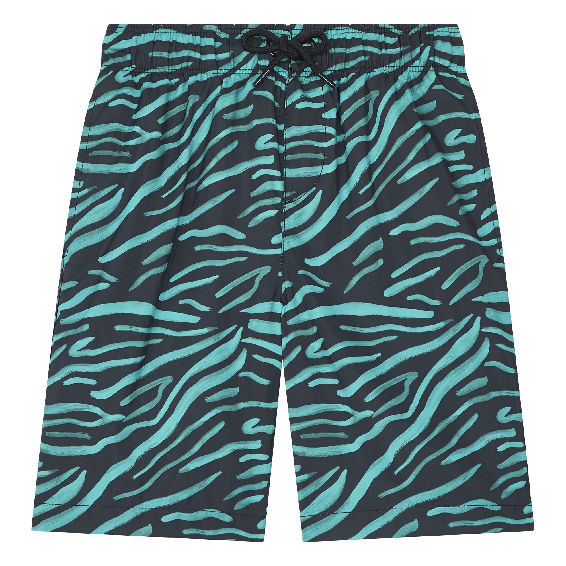 Hundred Pieces Black Zebra Printed Long Swim Trunks