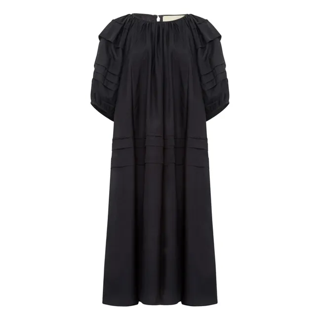 Rishi Pintuck Midi Silk Dress  | Black