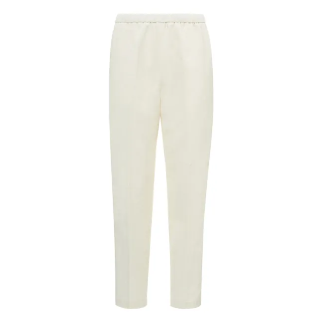 Pantalón elástico de algodón y lino | Blanco