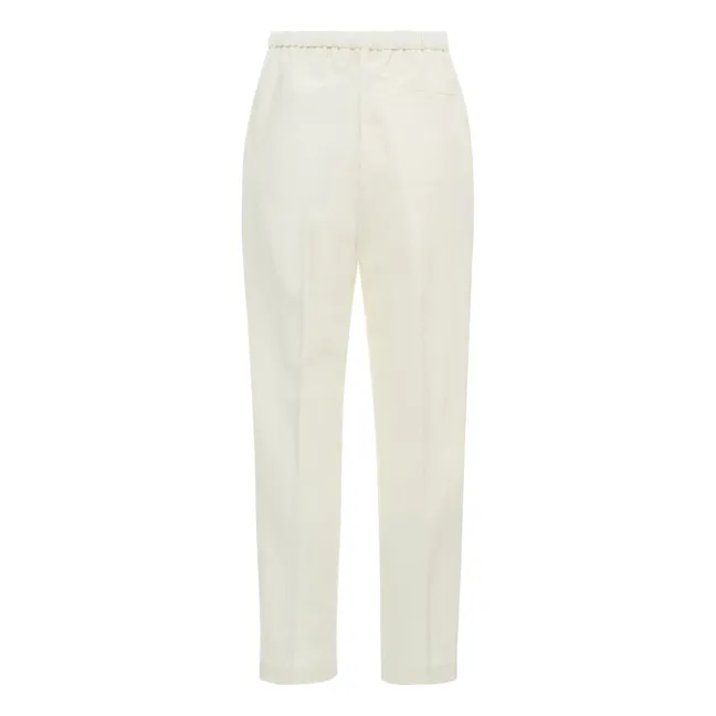 Pantalón elástico de algodón y lino | Blanco
