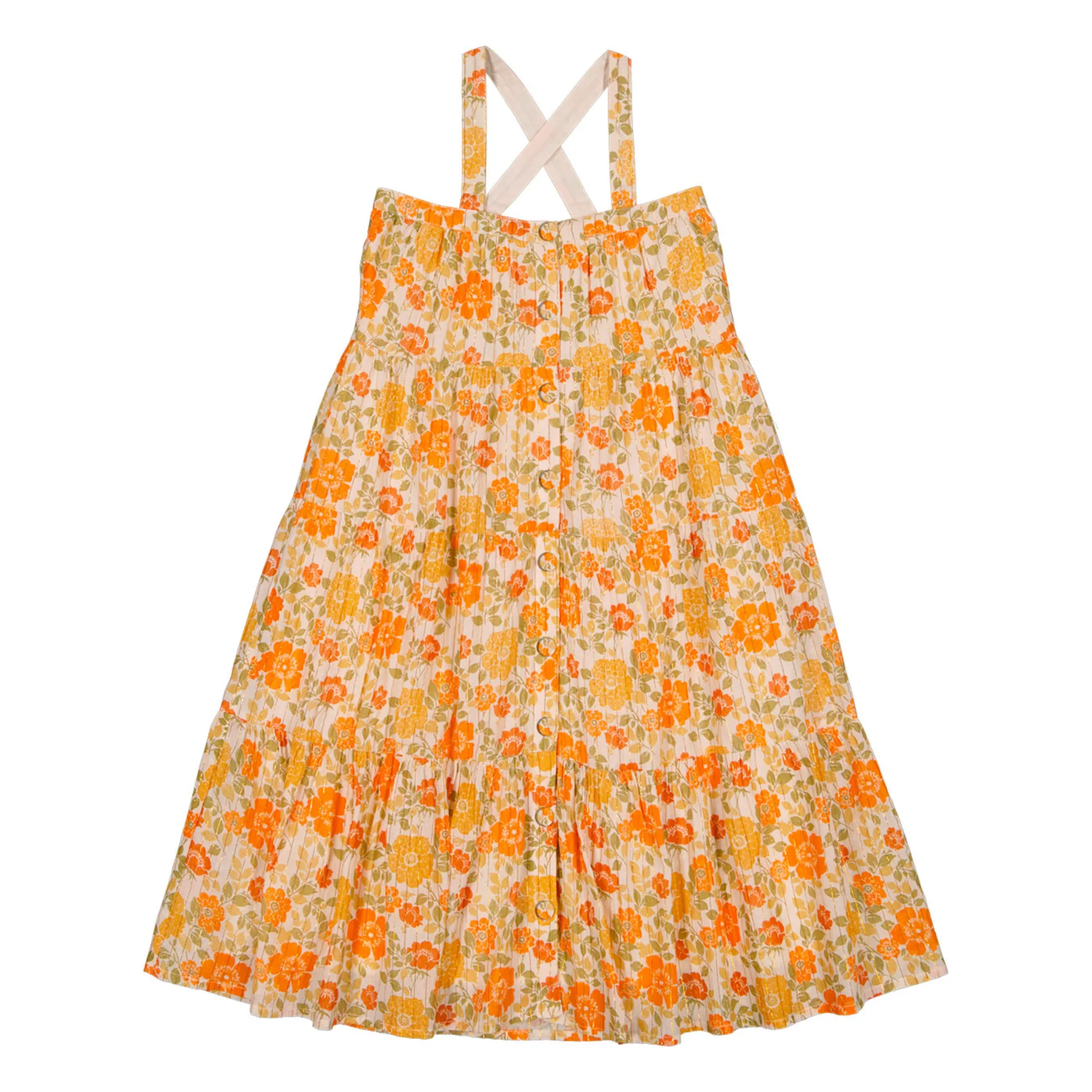 Louis Louise Orange Carinoux Floral Lurex Strappy Dress