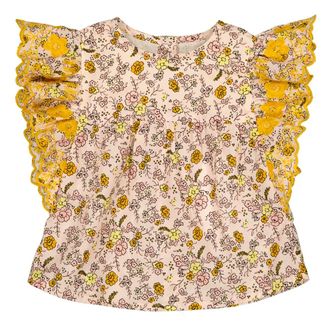 Blouse Lurex Fleurs Jasmin | Rose pâle