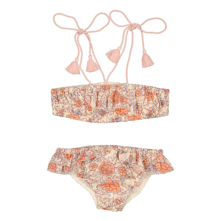 Vague Floral Lurex Two-piece Swimsuit | Pale pink- Product image n°0