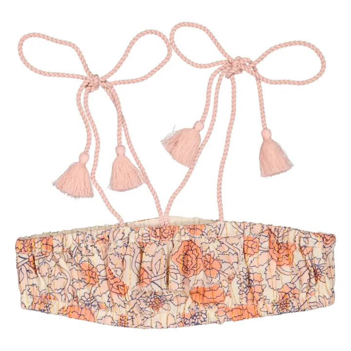 Vague Floral Lurex Two-piece Swimsuit | Pale pink- Product image n°1