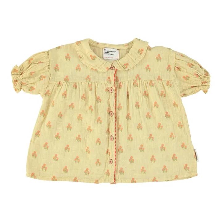 Camisa de gasa de algodón con flores | Amarillo palo- Imagen del producto n°0
