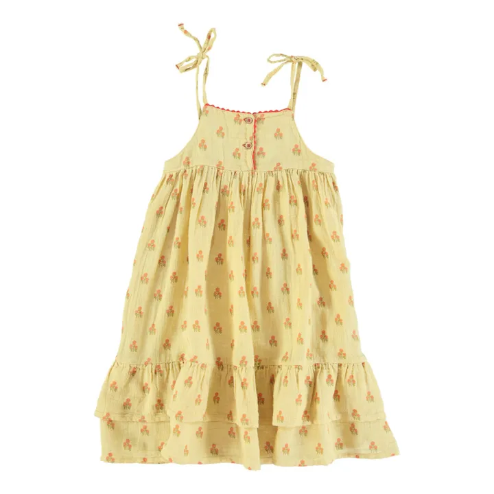 Vestido de gasa de algodón con flores | Amarillo palo- Imagen del producto n°0