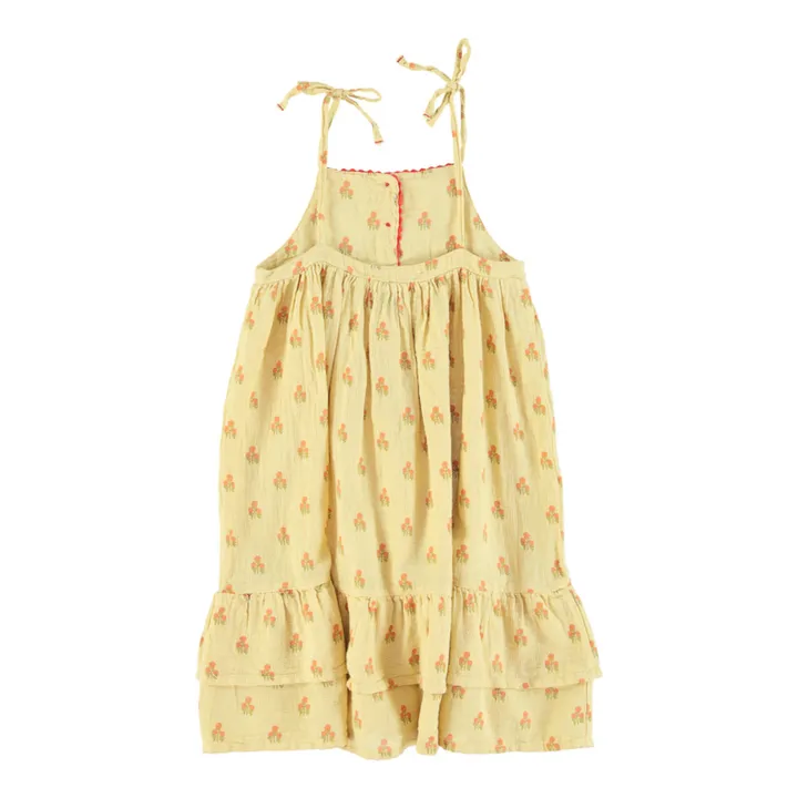 Vestido de gasa de algodón con flores | Amarillo palo- Imagen del producto n°1