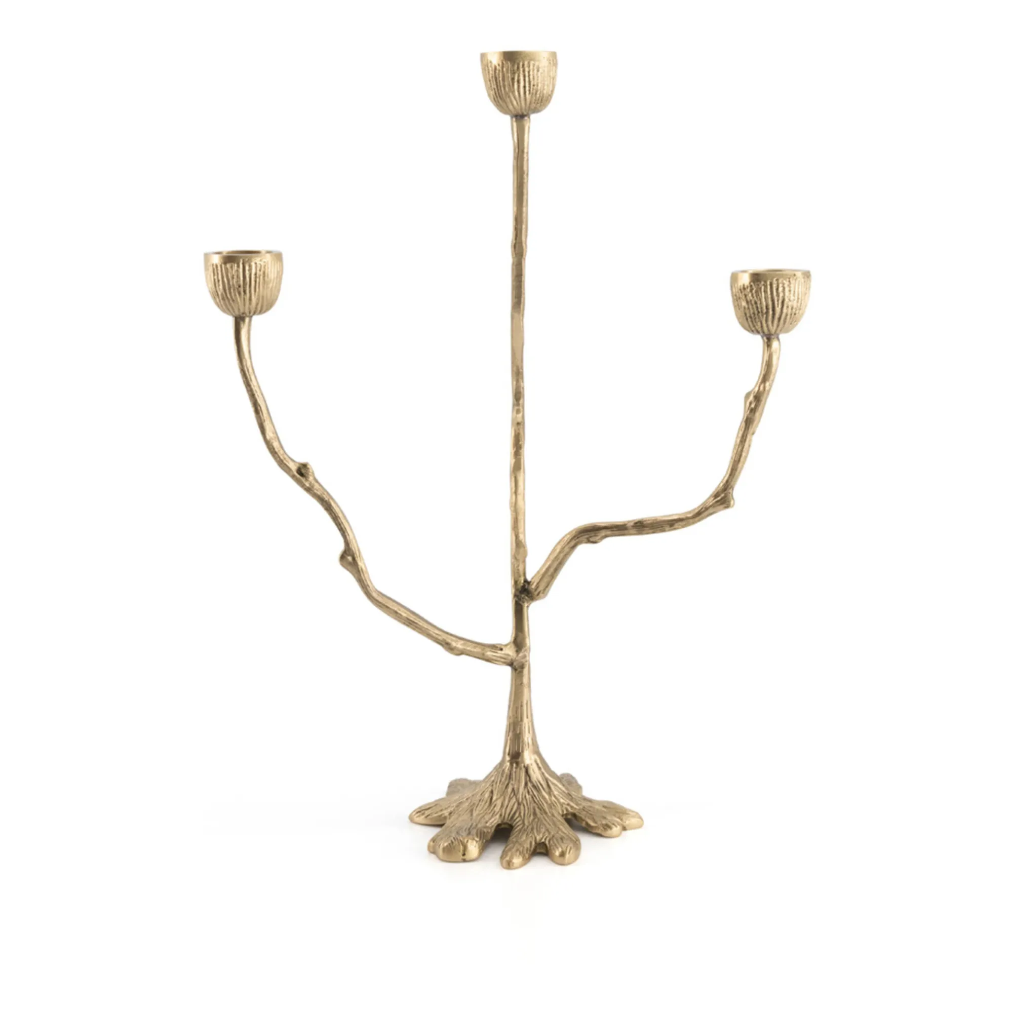 Doing Goods Gold Misty Recycled Brass Triple Candle Stick Holder