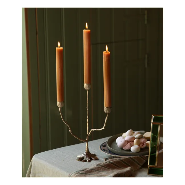 Misty Recycled Brass Triple Candle Stick Holder | Gold