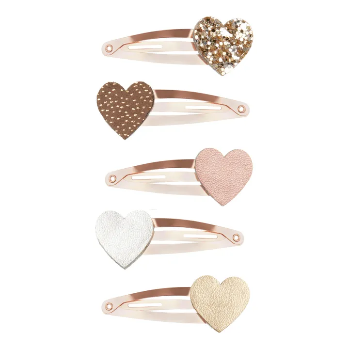 Heart Hair Clips - Set of 5 | Pink Gold- Product image n°0