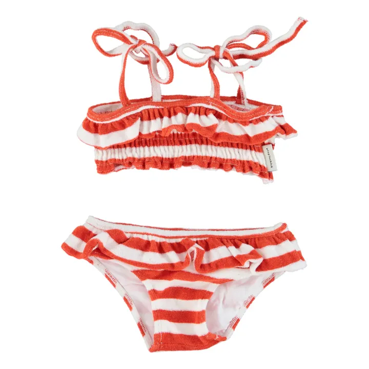 Bikini de bebé de algodón orgánico a rayas | Rojo- Imagen del producto n°0