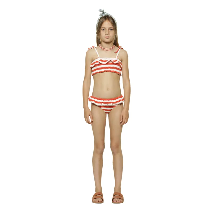 Bikini de bebé de algodón orgánico a rayas | Rojo- Imagen del producto n°1