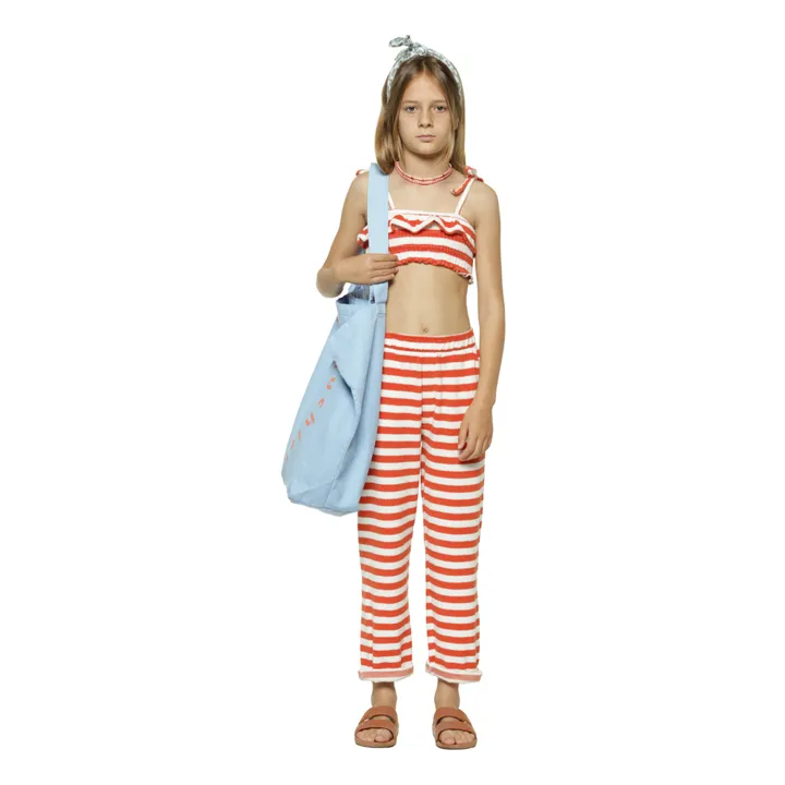 Bikini de bebé de algodón orgánico a rayas | Rojo- Imagen del producto n°4