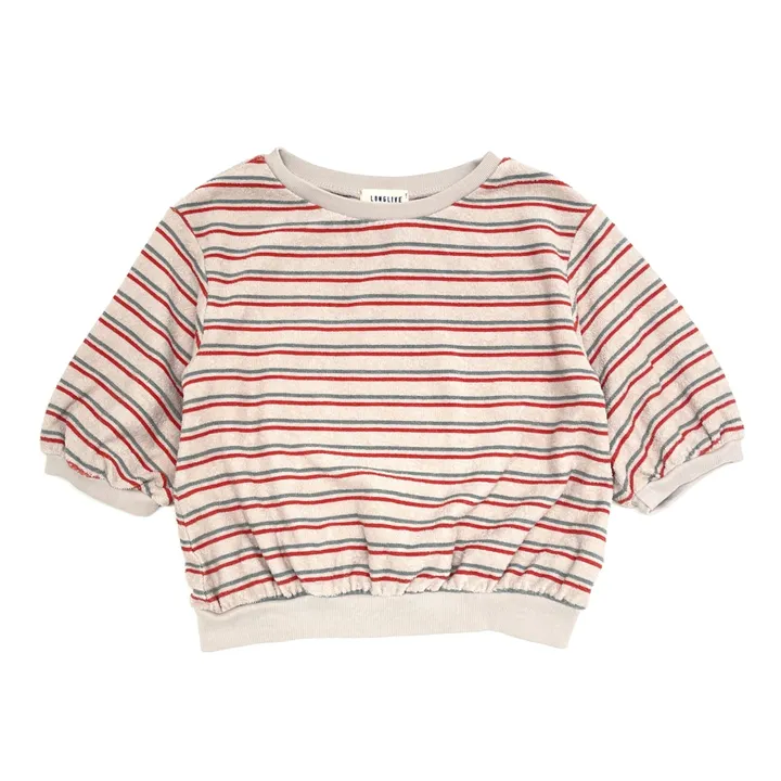 Striped Short Sleeve Organic Cotton Sweatshirt | Beige- Product image n°0