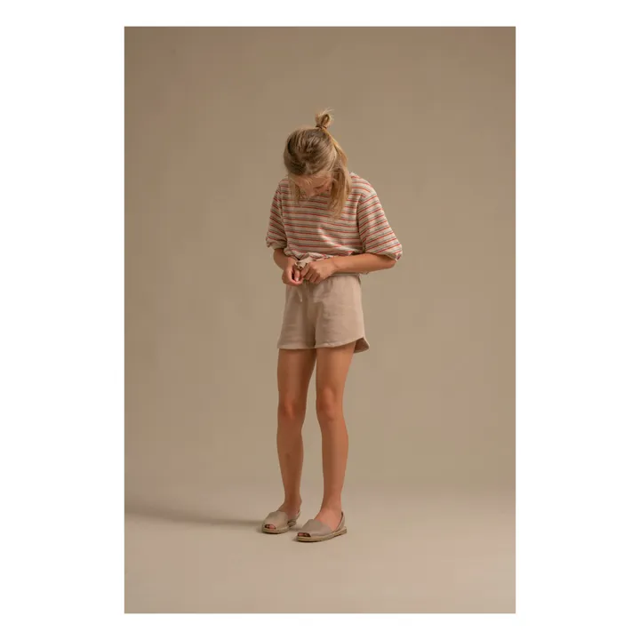 Striped Short Sleeve Organic Cotton Sweatshirt | Beige- Product image n°1