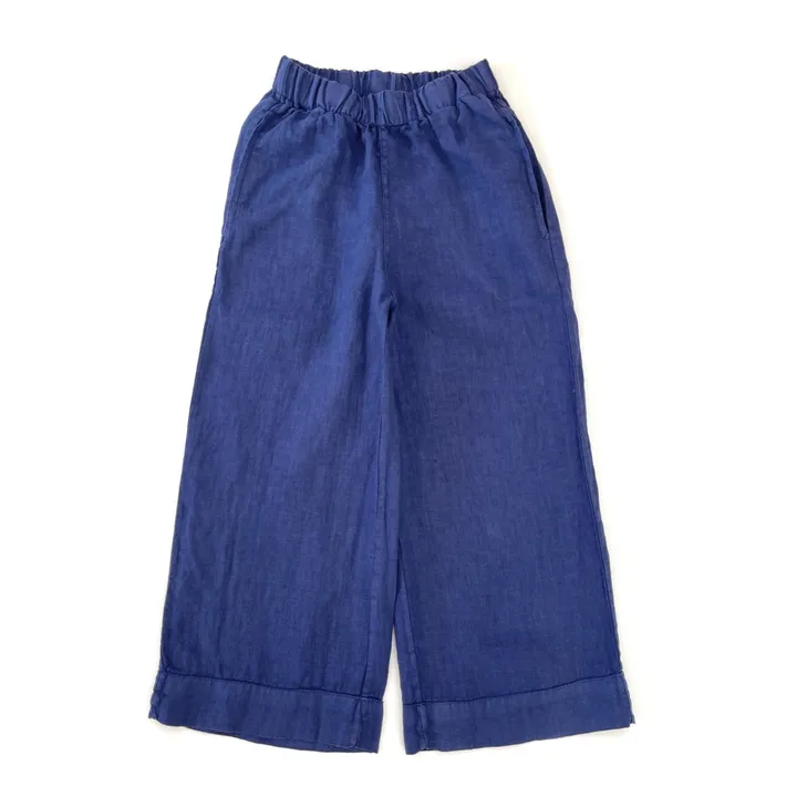 Straight Linen Trousers | Midnight blue- Product image n°0