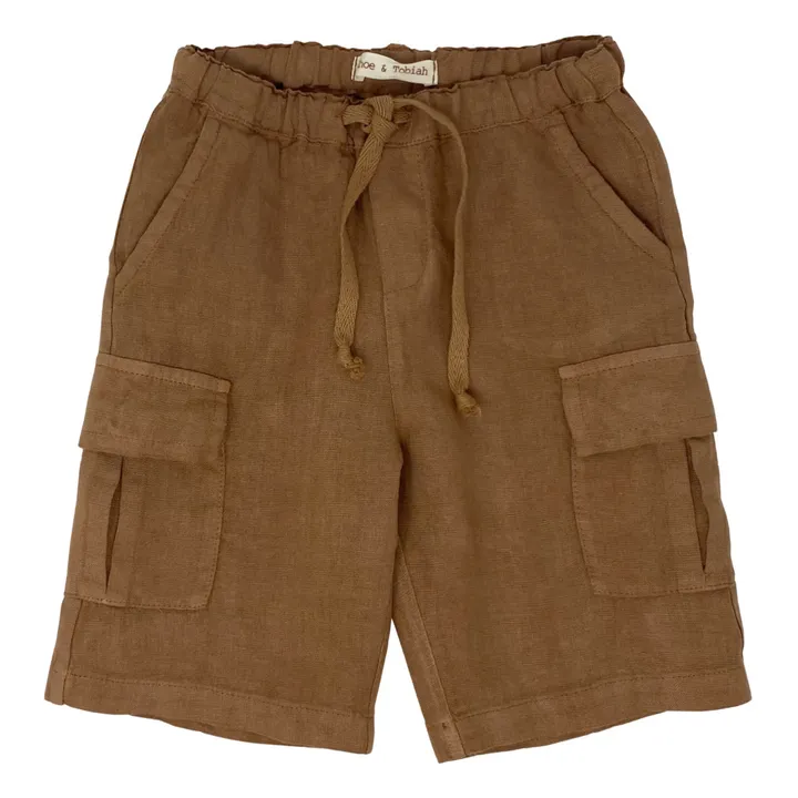 Pantalón corto de lino | Camel- Imagen del producto n°0