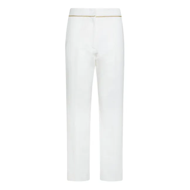 Pantalon Cigarette Coton et Lin | Blanc