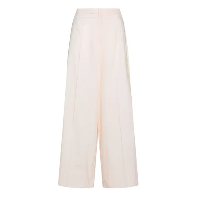 Pantaloni palazzo ricamati in popeline di cotone | Rose poudré