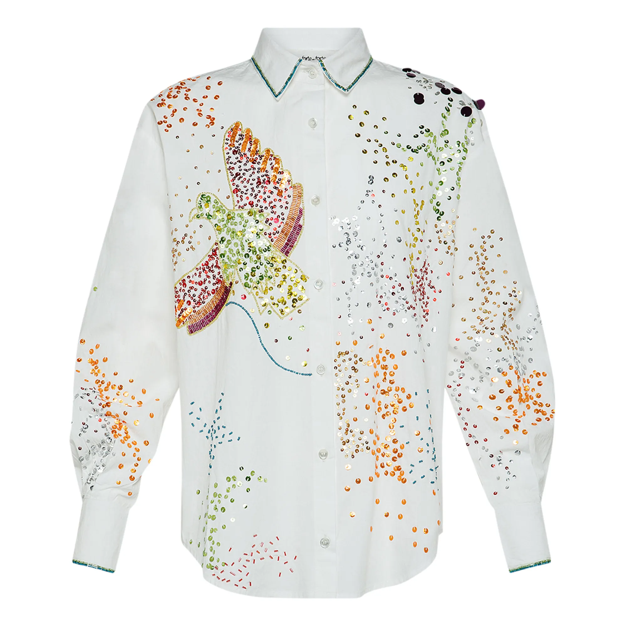 Forte Forte White Embroidered Cotton Poplin Shirt 'Crazy Love'