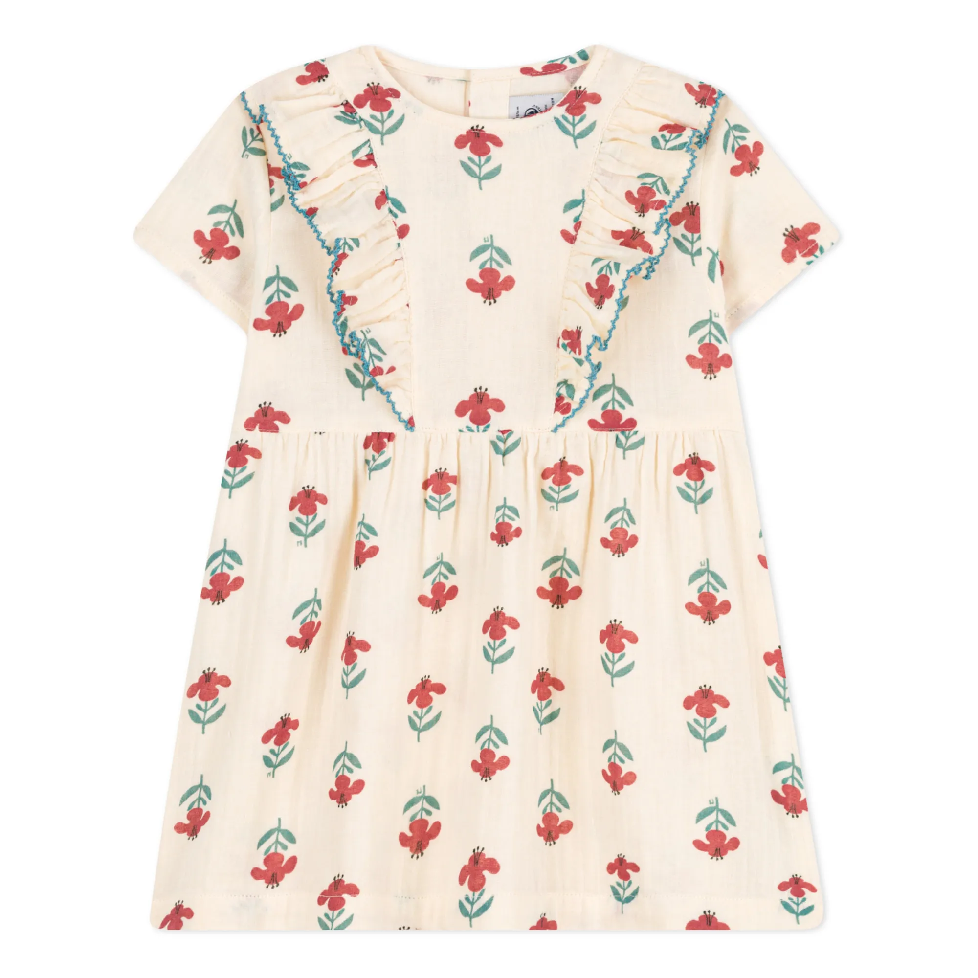 Petit Bateau Ecru Cotton Gauze Short Sleeve Dress