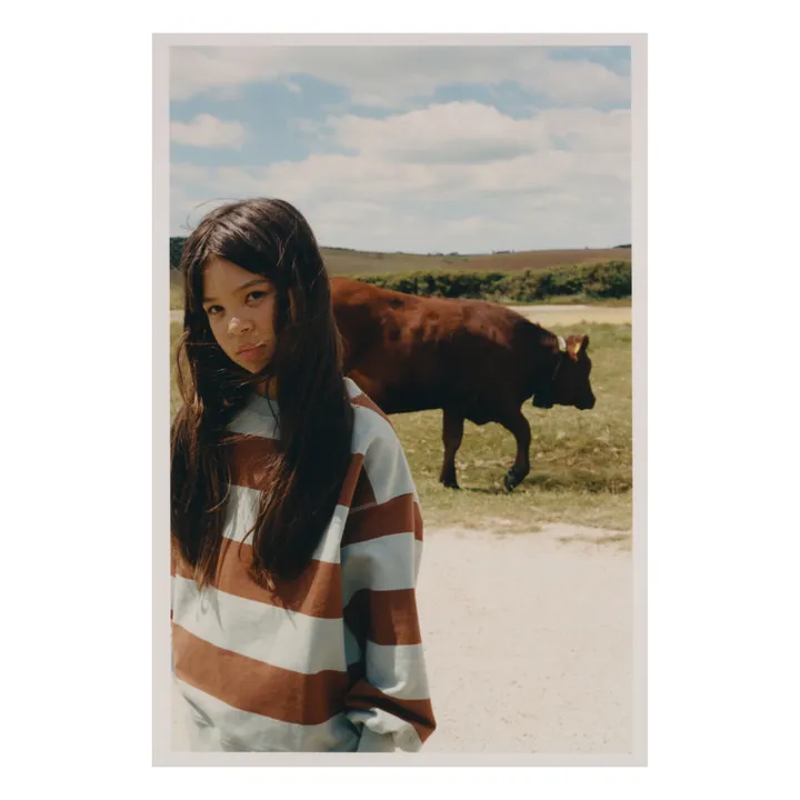 Organic Cotton Cream & Navy Striped Short Sleeves Shirt with Green Collar Knit Polo