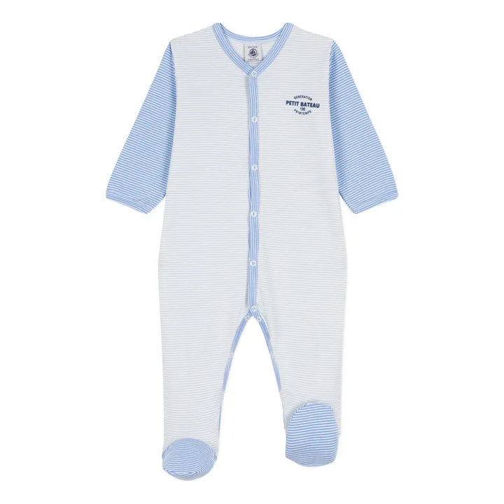 Pijama con pies estampado de algodón orgánico | Azul- Imagen del producto n°0