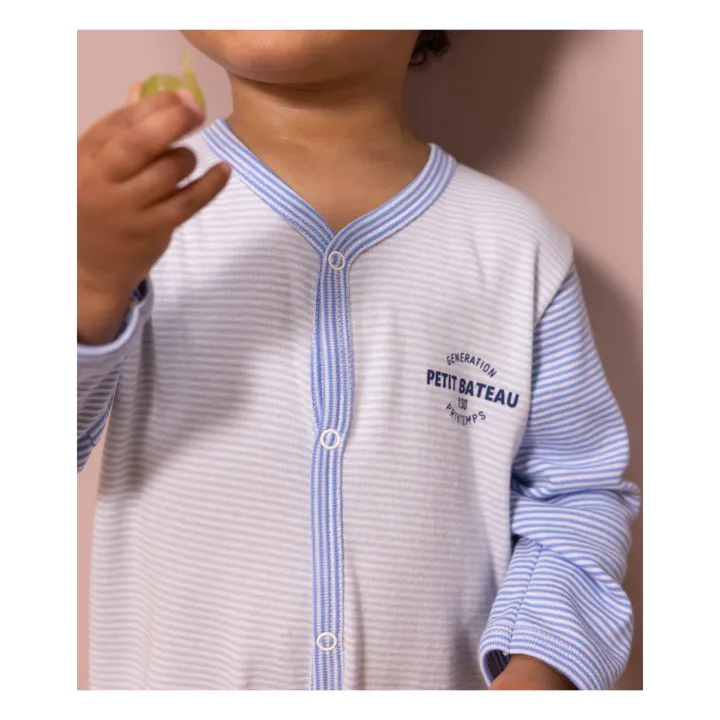 Pijama con pies estampado de algodón orgánico | Azul- Imagen del producto n°2