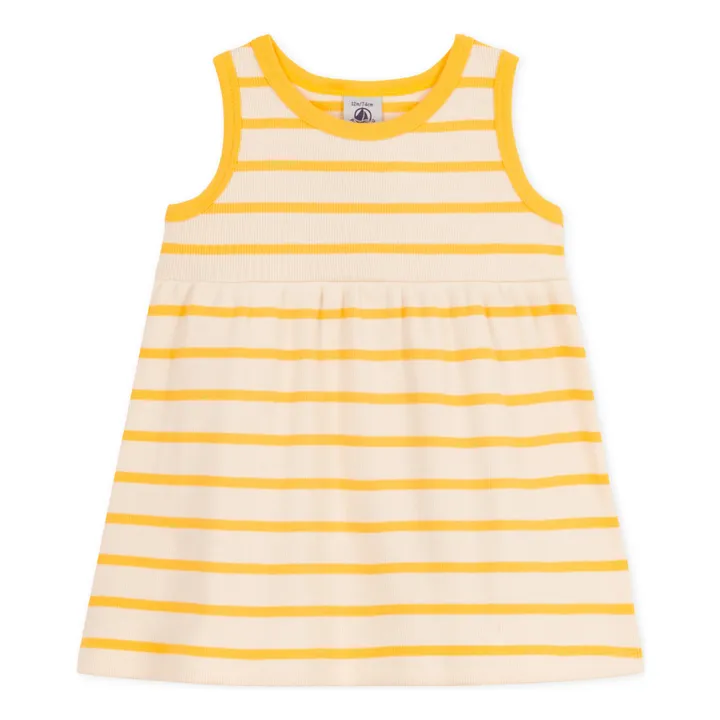 Striped Ribbed Knit Sleeveless Dress | Yellow- Product image n°0