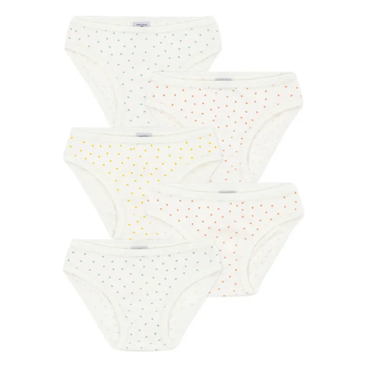 5 Small Hearts Organic Cotton Knickers - Set of 5 | Ecru- Product image n°0