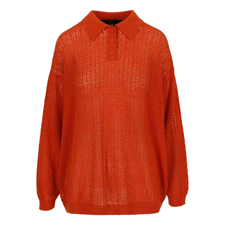 Openwork Polo Shirt | Vermillion- Product image n°0