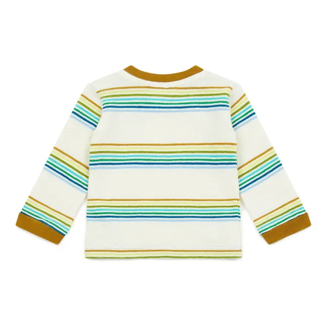 Striped Organic Cotton Lightweight Sweater | Ecru