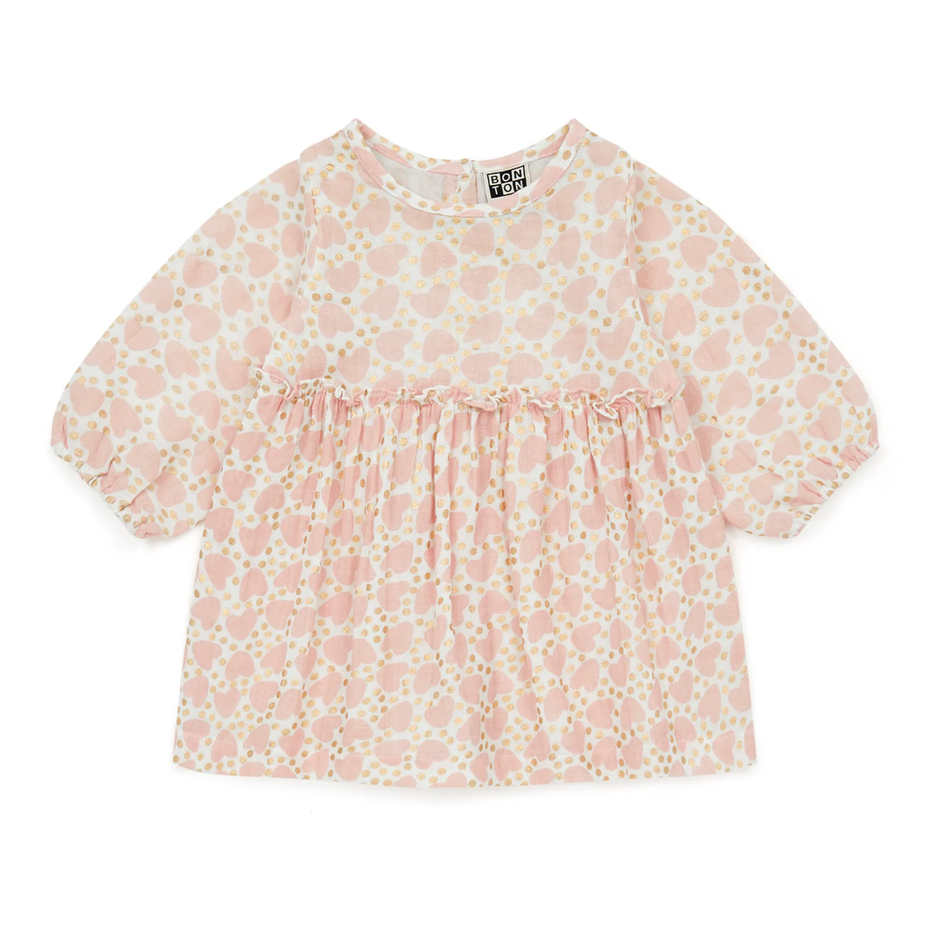 Bonton Pale Pink Organic Cotton Muslin Heart Dress