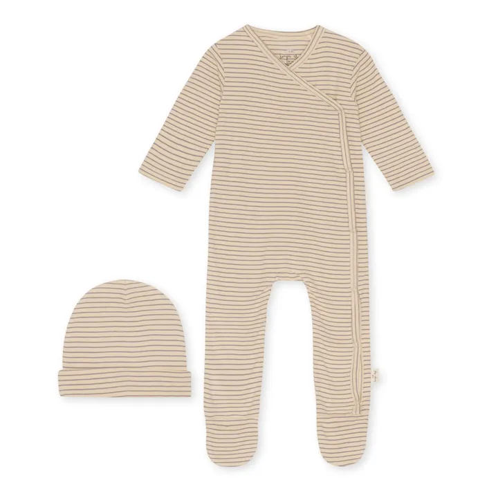 Set nascita pigiama e cappello in cotone organico | Beige- Immagine del prodotto n°0