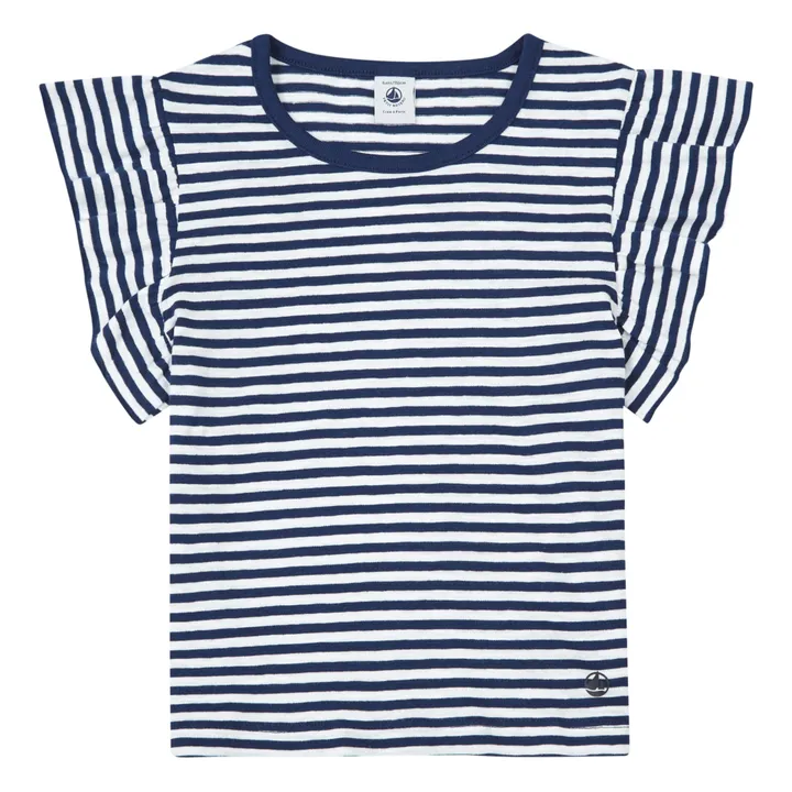 Jersey Frill Sleeve T-Shirt | Navy blue- Product image n°0