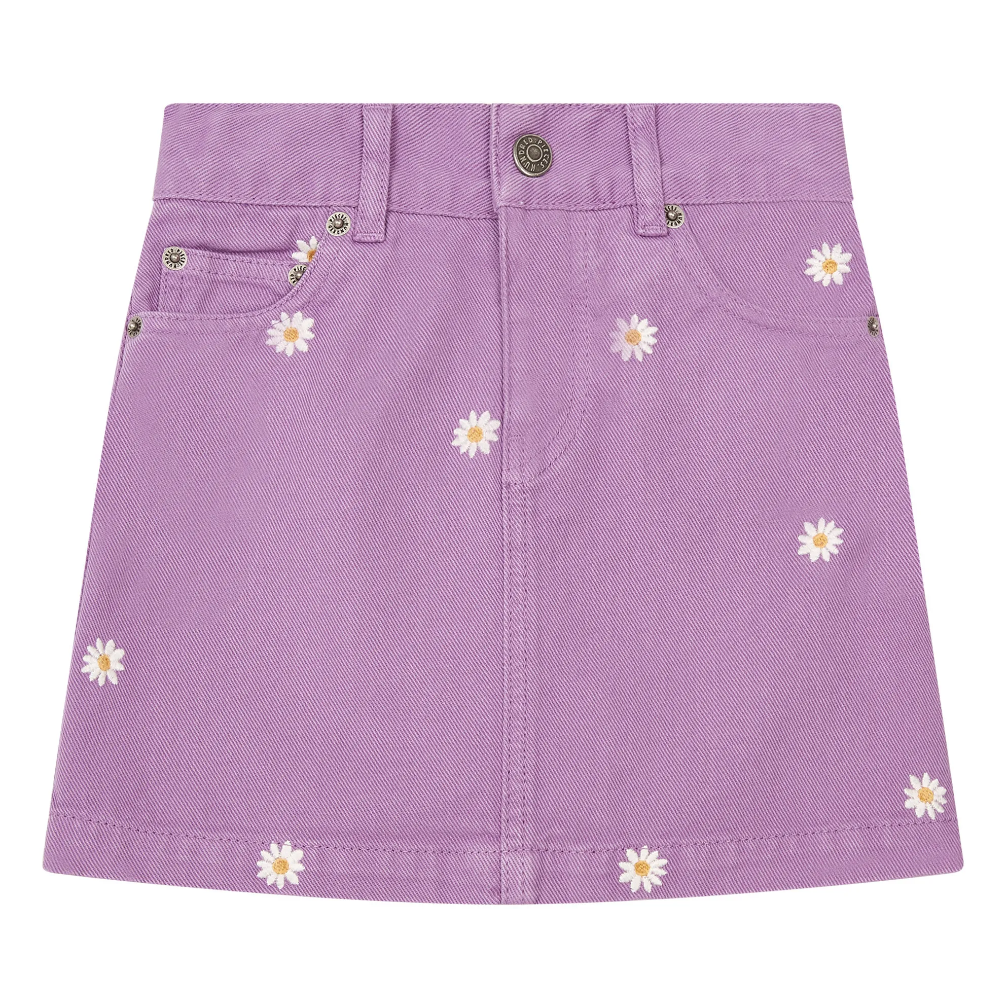 Hundred Pieces Mauve Organic Cotton Embroidered Flower Denim Skirt