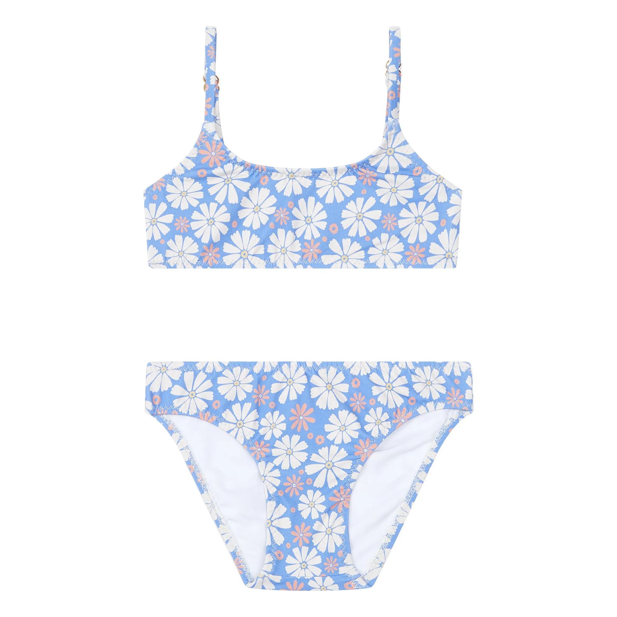 Hundred Pieces Blue Daisies Printed Bikini