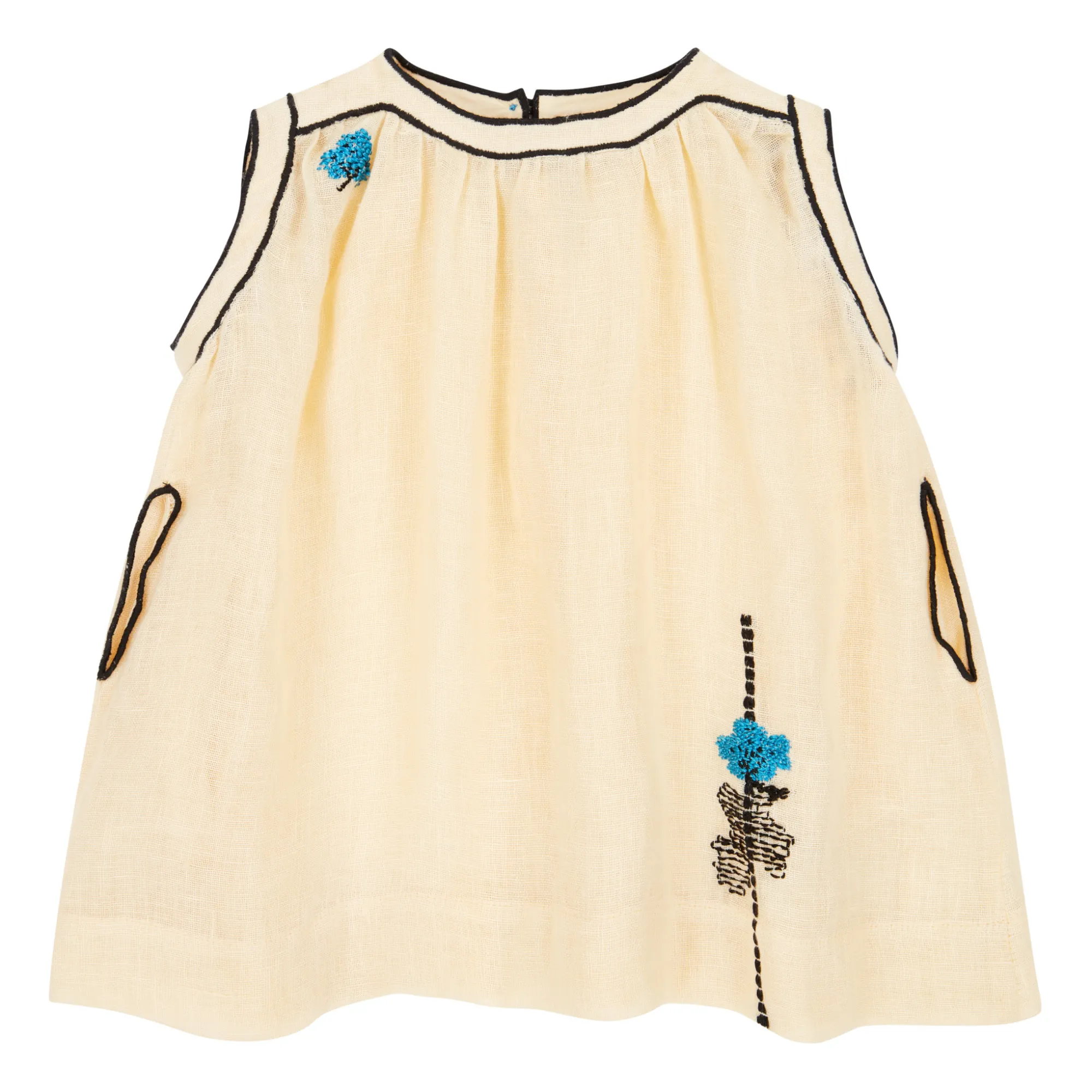 Caramel Beige Ginger Embroidered Linen Dress + Bloomer