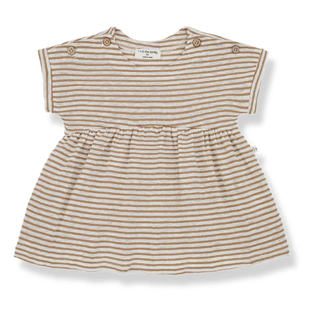 Teresa Linen Striped Short Dress | Camel