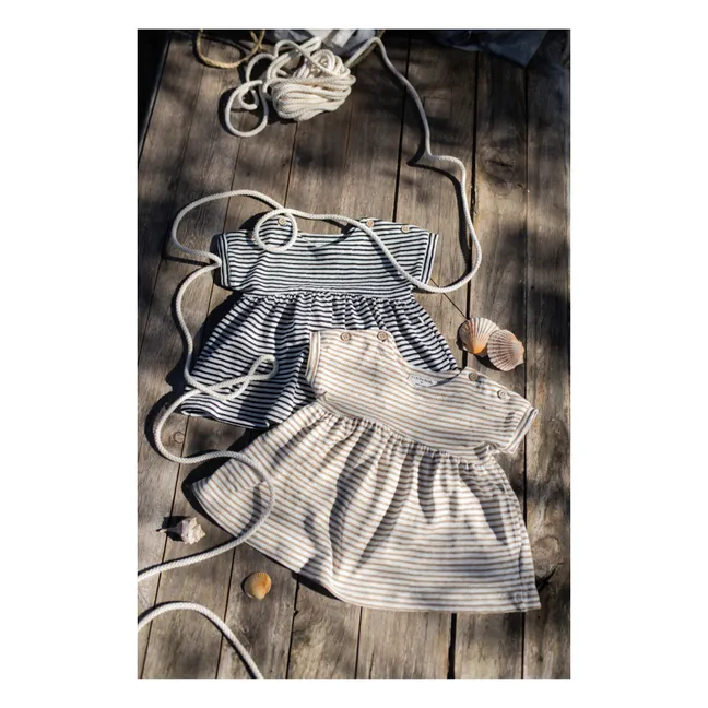 Teresa Linen Striped Short Dress | Camel