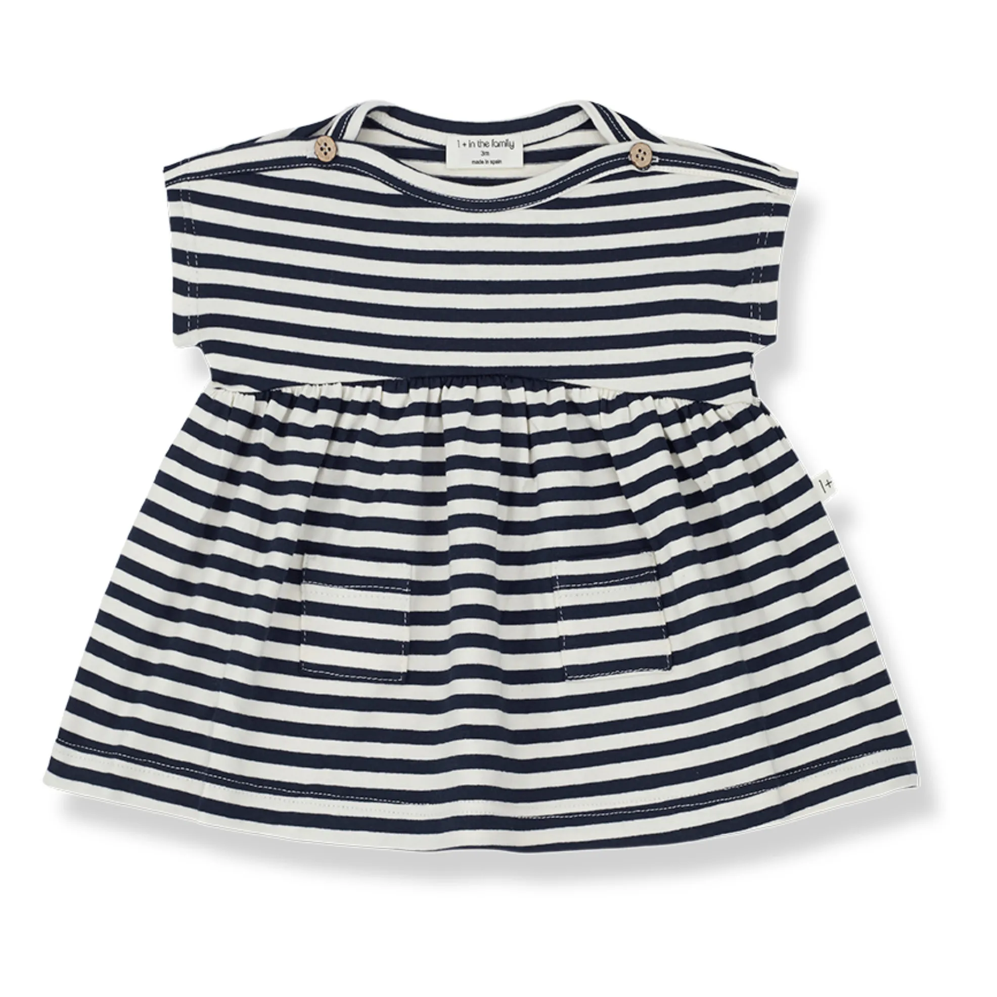 1+ In The Family Navy Blue Lia Striped Short Sleeve Dress