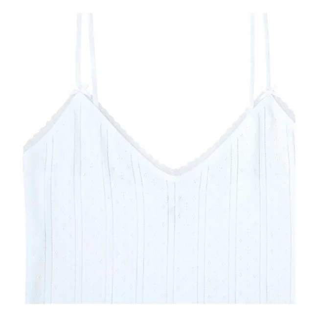 Pointelle Long Organic Cotton Cami Top | White