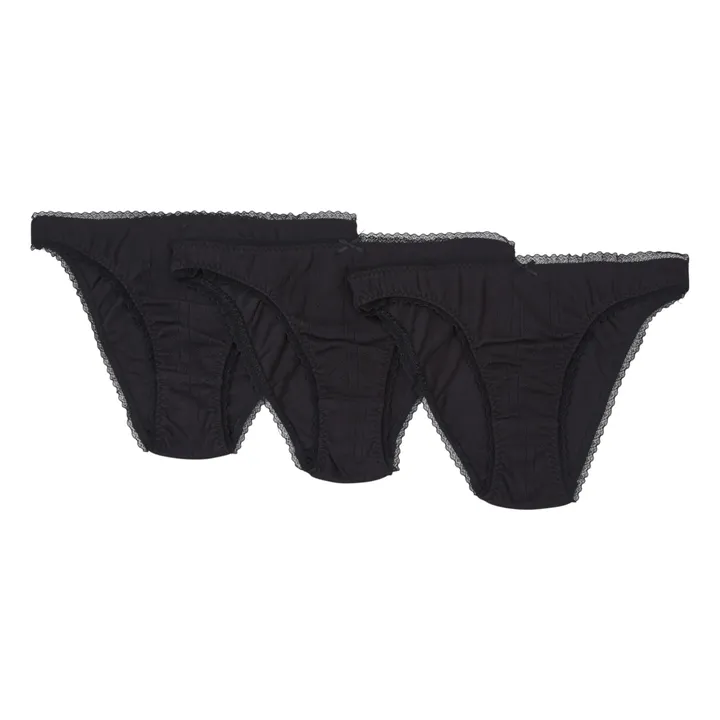 Pack of 3 Pointelle Organic Cotton High Waist Briefs | Black- Product image n°0