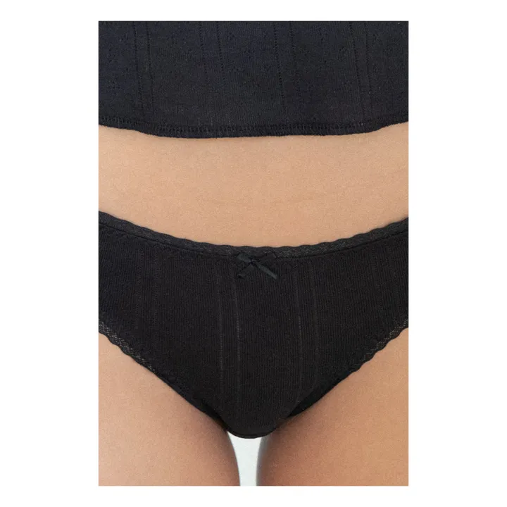 Pack of 3 Pointelle Organic Cotton High Waist Briefs | Black- Product image n°1