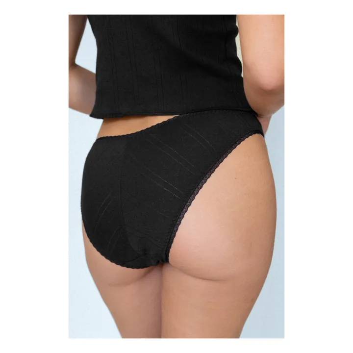 Pack of 3 Pointelle Organic Cotton High Waist Briefs | Black- Product image n°2