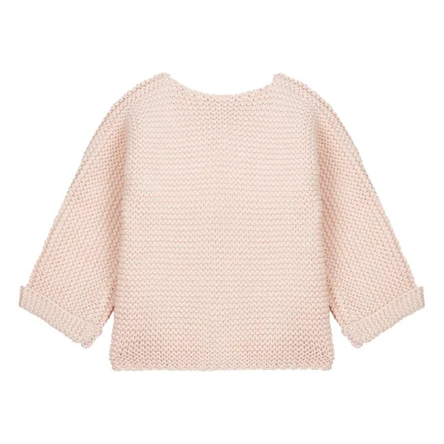 Knitted Garter Stitch Organic Cotton Cardigan | Pale pink