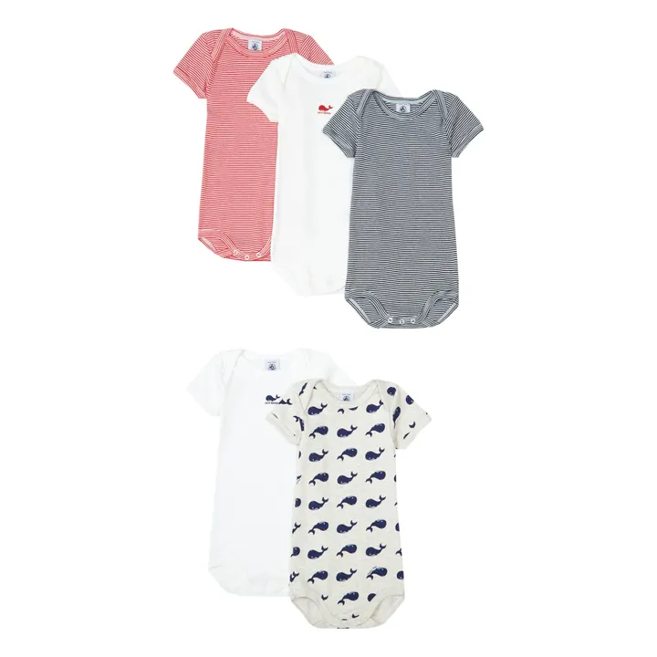 Pack of 5 Organic Cotton Whale Onesies | Ecru- Product image n°0