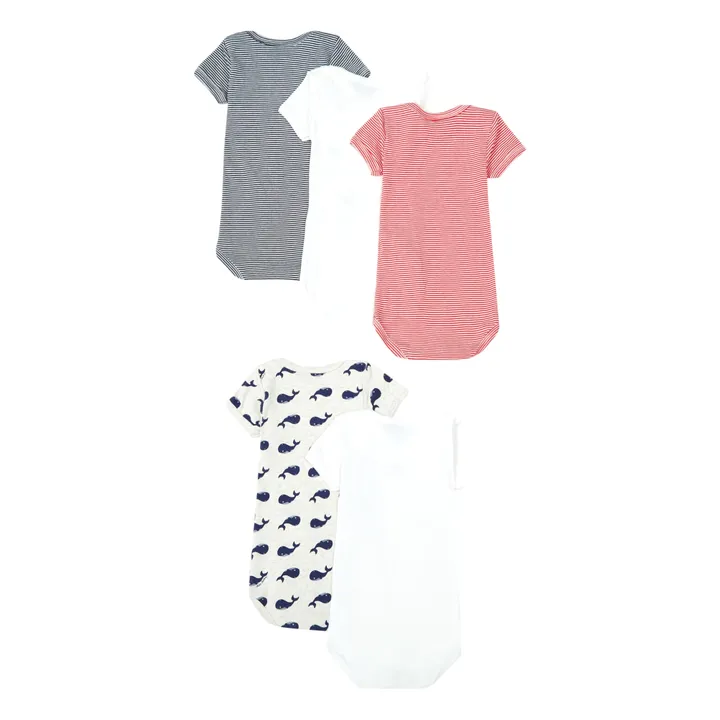 Pack of 5 Organic Cotton Whale Onesies | Ecru- Product image n°1