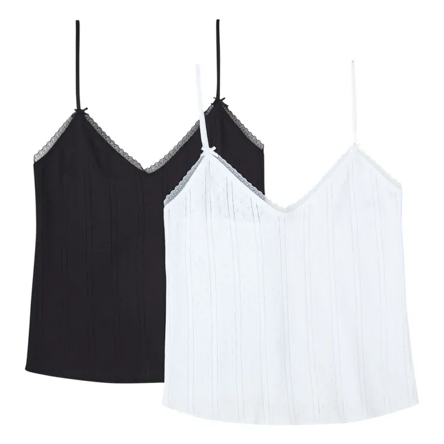 Pack of 2 Pointelle Long Organic Cotton Cami Top | White